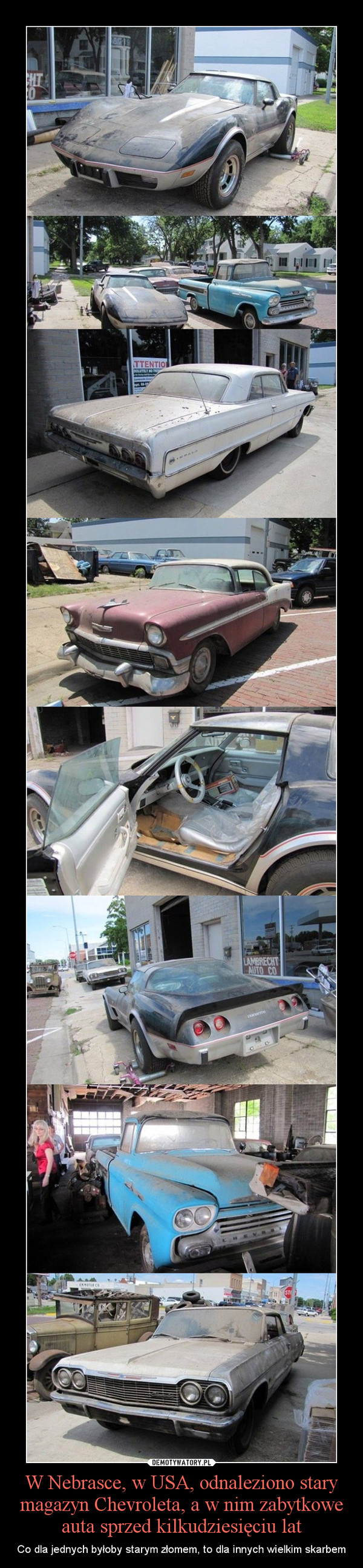 W Nebrasce, w USA, odnaleziono stary magazyn Chevroleta, a w nim zabytkowe auta sprzed kilkudziesięciu lat – Co dla jednych byłoby starym złomem, to dla innych wielkim skarbem 