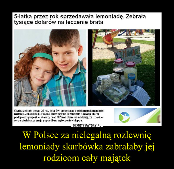 W Polsce za nielegalną rozlewnię lemoniady skarbówka zabrałaby jej rodzicom cały majątek –  