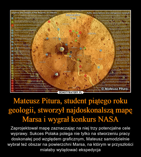 Mateusz Pitura, student piątego roku geologii, stworzył najdoskonalszą mapę Marsa i wygrał konkurs NASA