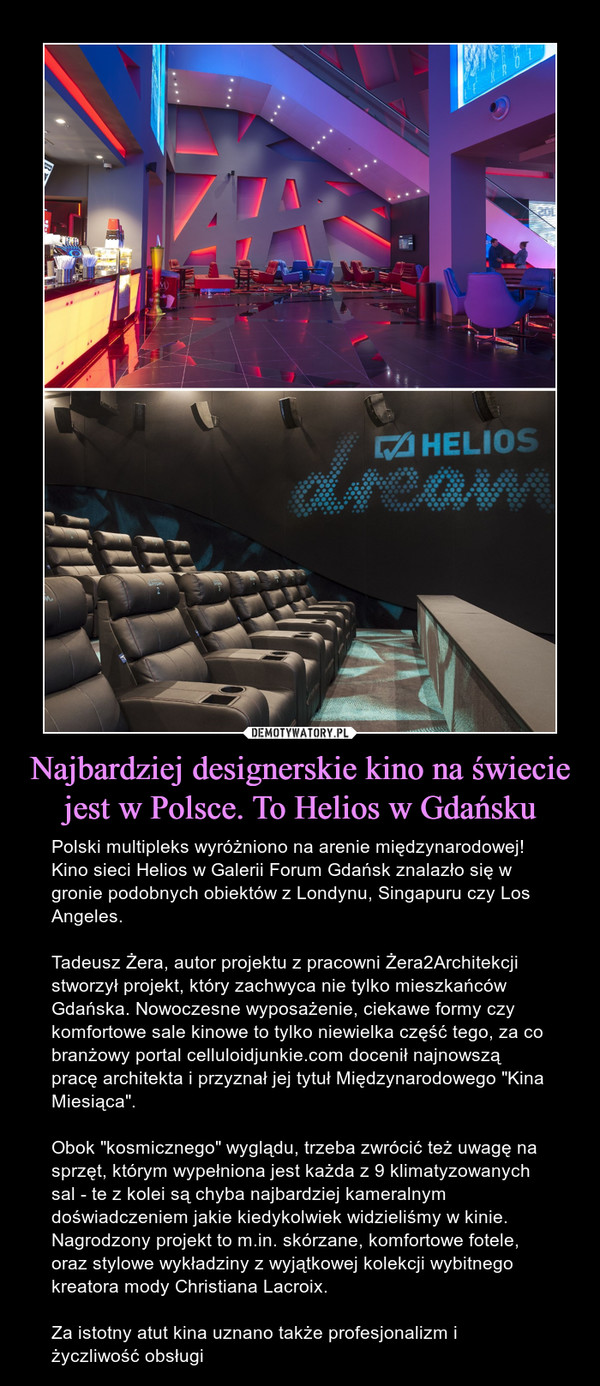 Najbardziej designerskie kino na świecie jest w Polsce. To Helios w Gdańsku