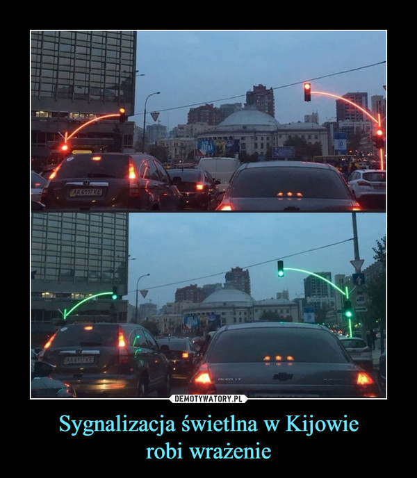 Sygnalizacja świetlna w Kijowierobi wrażenie –  