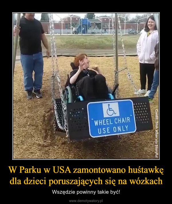 W Parku w USA zamontowano huśtawkę dla dzieci poruszających się na wózkach – Wszędzie powinny takie być! 