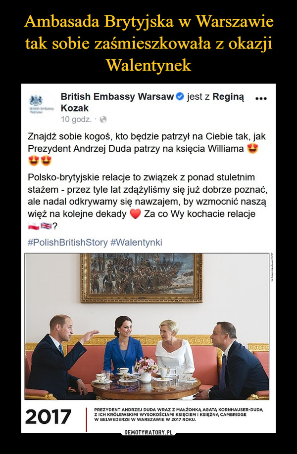 Ambasada Brytyjska w Warszawie tak sobie zaśmieszkowała z okazji Walentynek