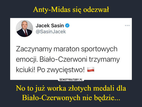 No to już worka złotych medali dla Biało-Czerwonych nie będzie... –  fcd    Jacek Sasin O^kl^ @SasinJacekZaczynamy maraton sportowychemocji. Biało-Czerwoni trzymamykciuki! Po zwycięstwo! —