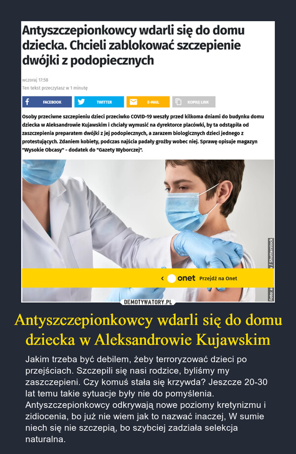 Antyszczepionkowcy wdarli się do domu dziecka w Aleksandrowie Kujawskim