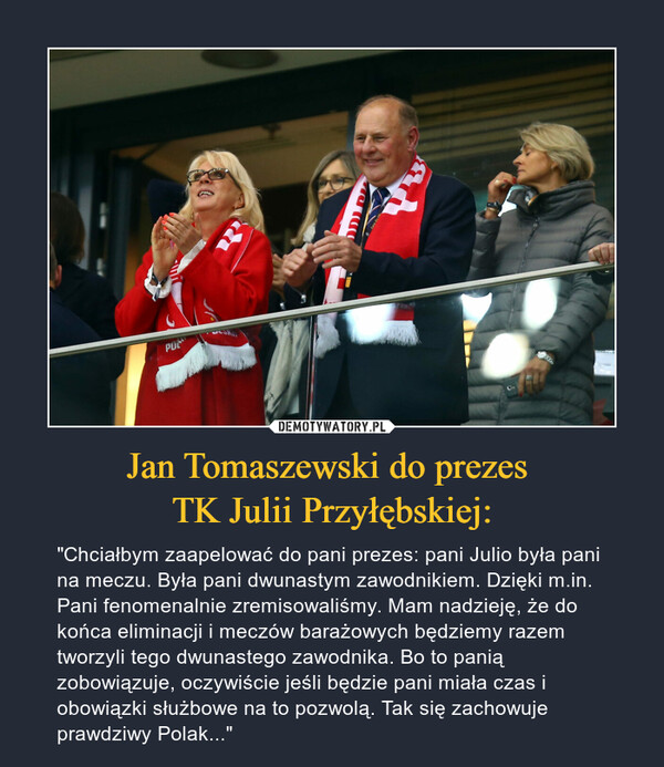 Jan Tomaszewski do prezes 
TK Julii Przyłębskiej: