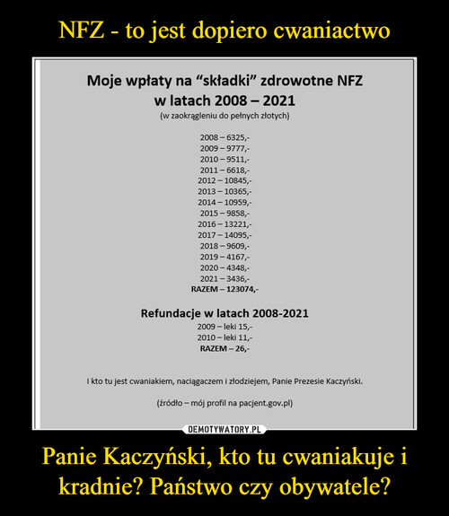 NFZ - to jest dopiero cwaniactwo Panie Kaczyński, kto tu cwaniakuje i kradnie? Państwo czy obywatele?