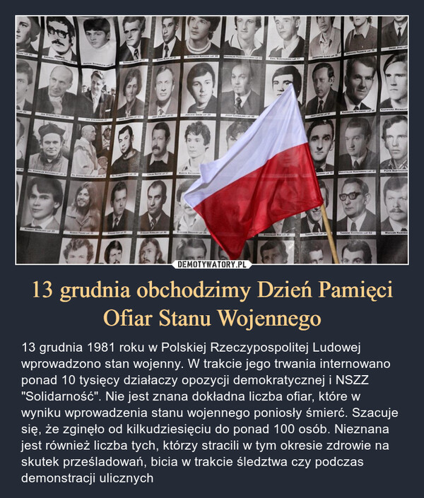 13 grudnia obchodzimy Dzień Pamięci Ofiar Stanu Wojennego
