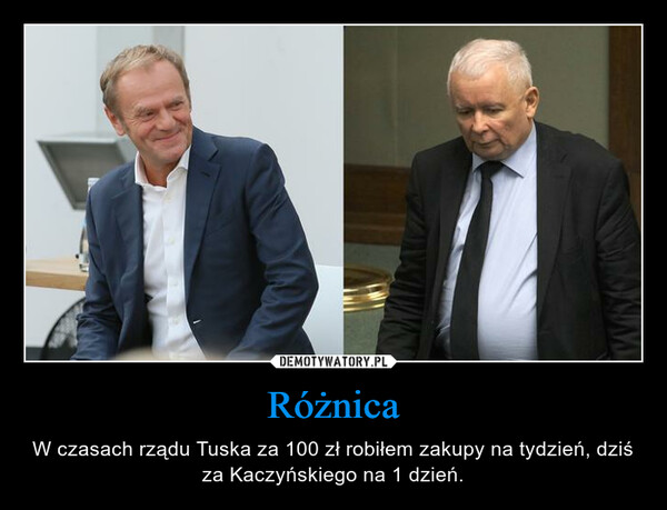 Różnica – W czasach rządu Tuska za 100 zł robiłem zakupy na tydzień, dziś za Kaczyńskiego na 1 dzień. 