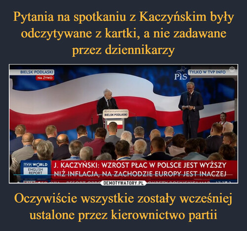 Pytania na spotkaniu z Kaczyńskim były odczytywane z kartki, a nie zadawane przez dziennikarzy Oczywiście wszystkie zostały wcześniej ustalone przez kierownictwo partii