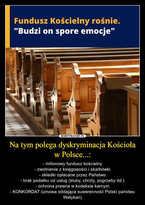 Na tym polega dyskryminacja Kościoła w Polsce...: