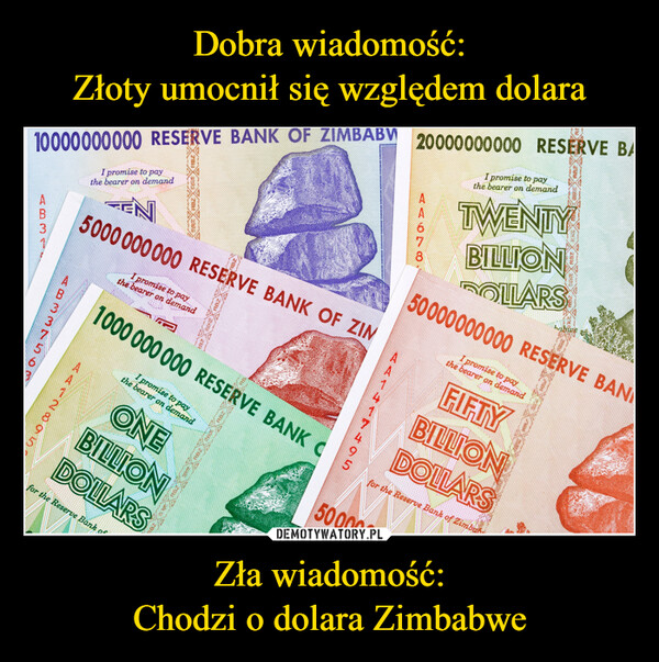 Zła wiadomość:Chodzi o dolara Zimbabwe –  
