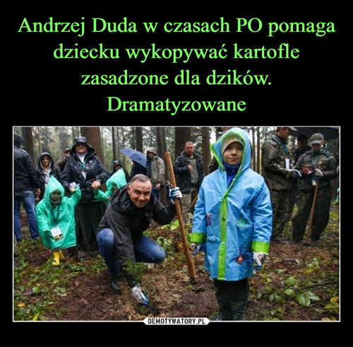 Andrzej Duda w czasach PO pomaga dziecku wykopywać kartofle zasadzone dla dzików. Dramatyzowane