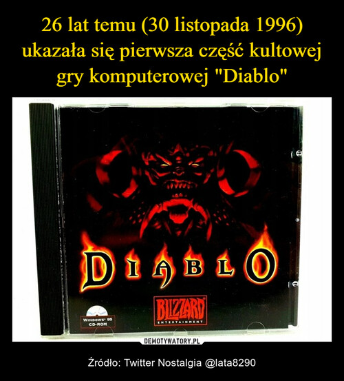 26 lat temu (30 listopada 1996) ukazała się pierwsza część kultowej gry komputerowej "Diablo"