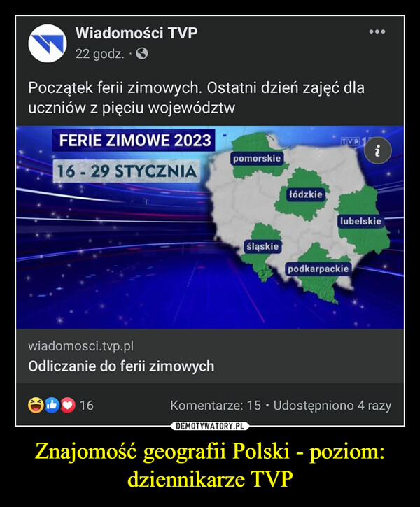 Znajomość geografii Polski - poziom: dziennikarze TVP –  