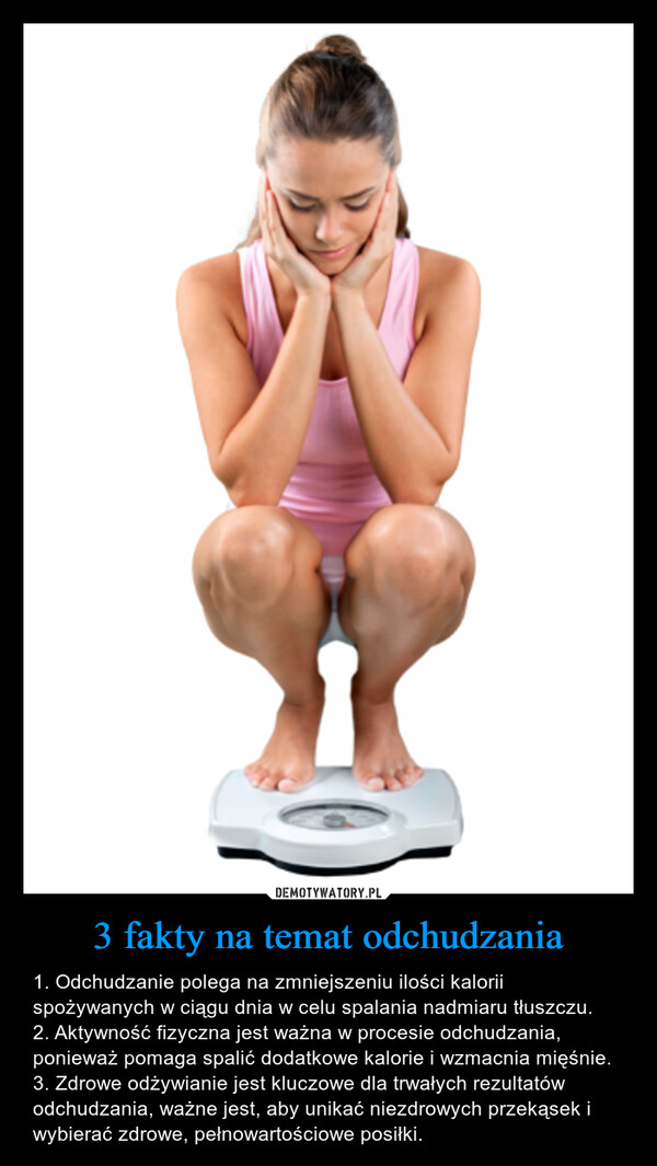 3 fakty na temat odchudzania – 1. Odchudzanie polega na zmniejszeniu ilości kalorii spożywanych w ciągu dnia w celu spalania nadmiaru tłuszczu.2. Aktywność fizyczna jest ważna w procesie odchudzania, ponieważ pomaga spalić dodatkowe kalorie i wzmacnia mięśnie.3. Zdrowe odżywianie jest kluczowe dla trwałych rezultatów odchudzania, ważne jest, aby unikać niezdrowych przekąsek i wybierać zdrowe, pełnowartościowe posiłki. 