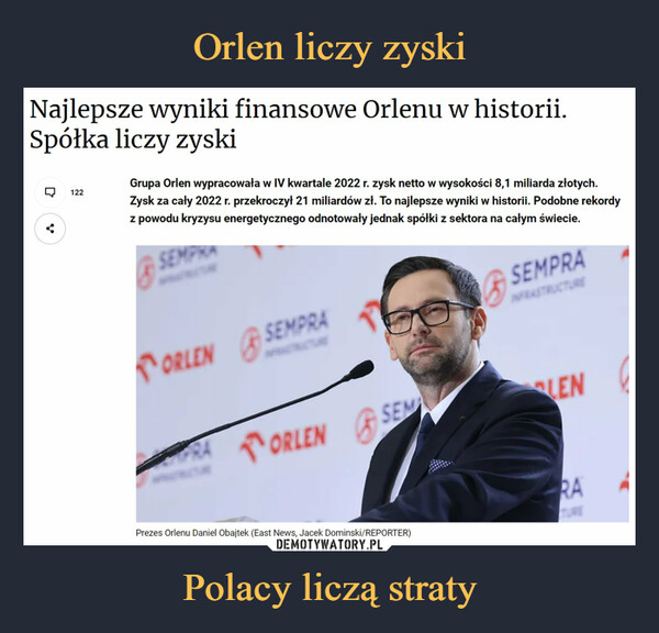 Polacy liczą straty –  Najlepsze wyniki finansowe Orlenu w historii.Spółka liczy zyski
